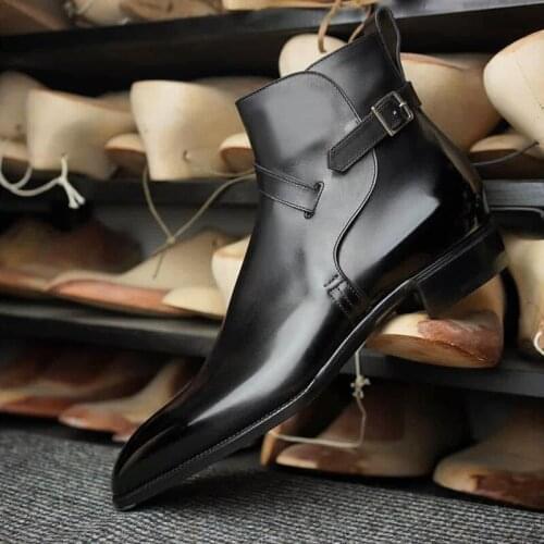 Mens High Quality PU Leather Boots Low Heel Fashion Trend Spring Ankle Boots Retro Classic Mens Casual Roman Boots HM007