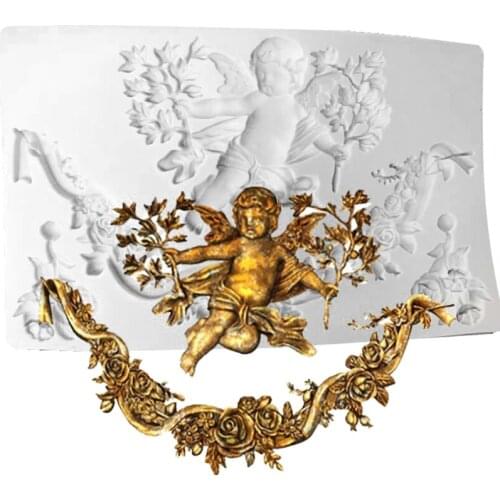 Set of 1 Angel Babies and Flower Rattan Shaped Pattern Mould Silica Gel Material