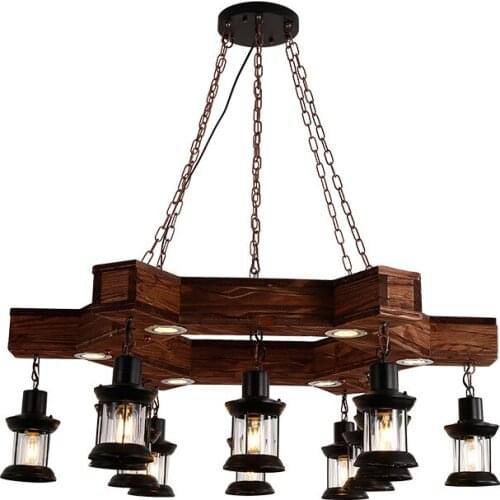 Nostalgic Wood Wagon Shape Chandelier Creative Retro Bar Coffee Restaurant Pendant Lamp Dinning Room Suspension Light