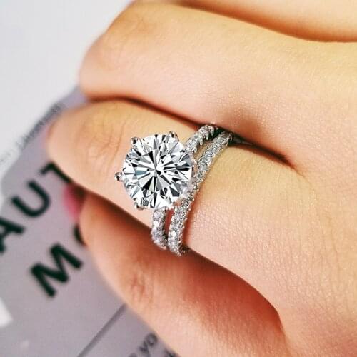 2021 new luxury halo original 925 sterling silver wedding ring set for women lady anniversary gift jewelry bulk sell R5155