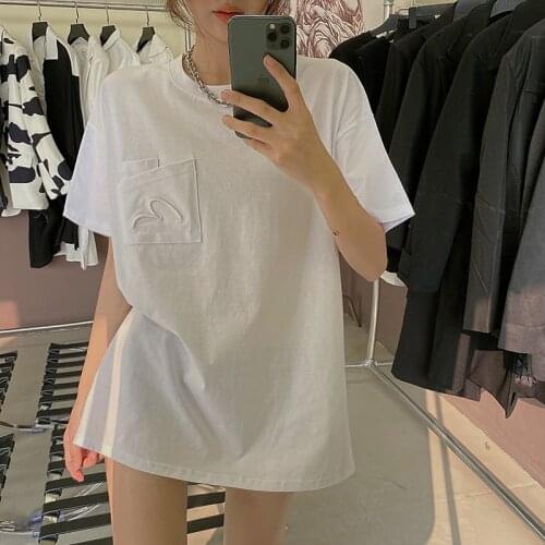 New embroidery Women T-shirts Mid-length Tops Korean Summer Fashion Female Loose Short Sleeve Women T shirt 2021 women clothing