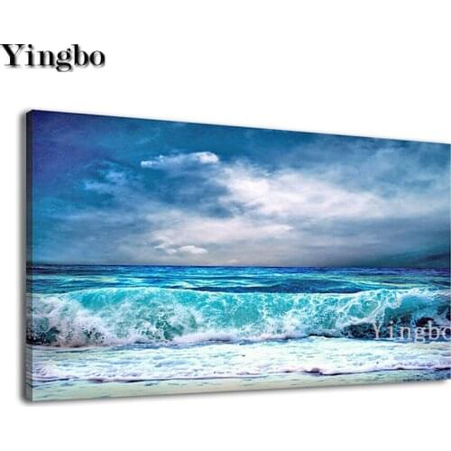 Nwe Full Square Round Mosaic Diamond Embroidery Ocean Aqua Waves Picture Stormy Weather Blue Sky 5D DIY Diamond Painting gift