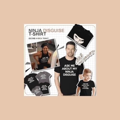 Father and child Ask Me About My Ninja Disguise Flip T-shirts Funny Costume Graphic Mens Humor Women Kids Boys Top Tee