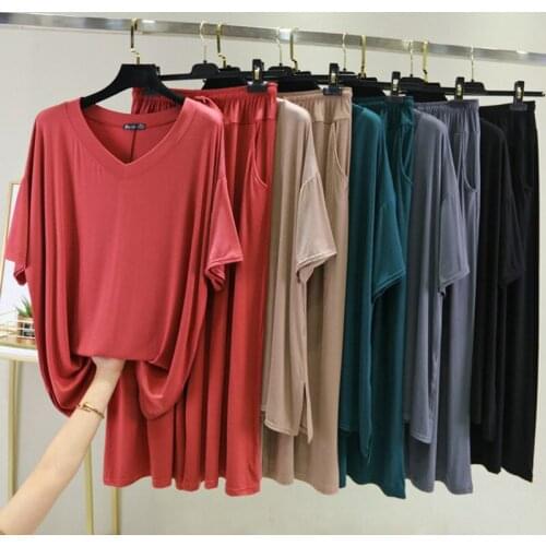 Modal Pajamas Casual Sleepwear Set Top Women Solid Pajama Set 2Piece/Suit Full Sleeves Shirt Pant Mom Fashion Womens Homewear