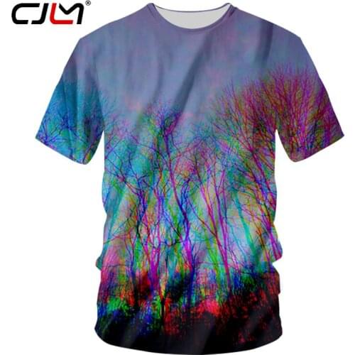 CJLM Casual Tshirts Men Hip Hop O Neck Short Sleeve Tee Shirts Summer Tops 3D Funny Print Color Forest Trees T-shirts Plus Size