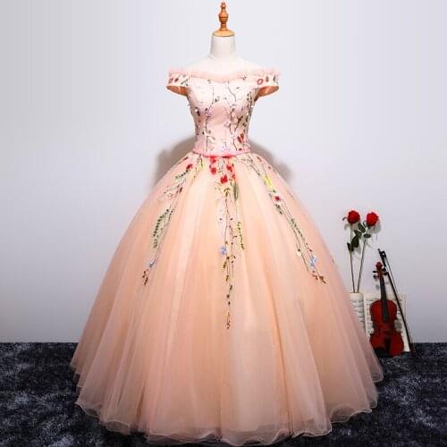 Quinceanera Dresses 2021 New The Short Sleeve Luxury Embroidery Floor-length Ball Gown Off The Shoulder Sweet Candy Color Dress