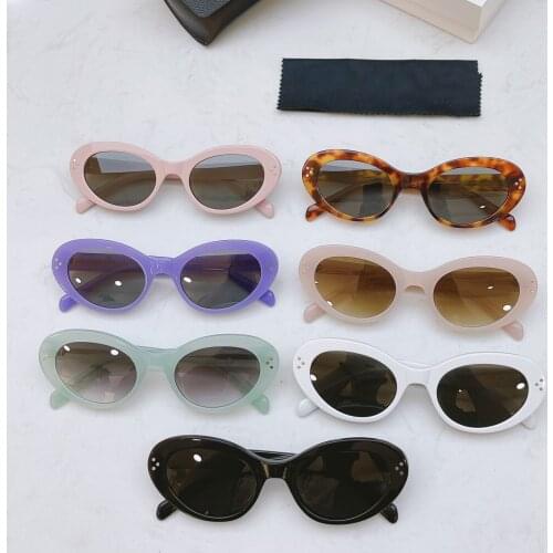 Cat Eye Oval Frame Gradient Lens Steampunk Unisex Acetate Sunglasses Rectangle Solar Protection Shades Women 2021 with This Box