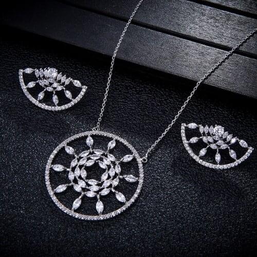 Wedding Jewellery Flower Shaped Necklace and Earrings Cubic Zirconia Set For Women Dress Accessories dropshipping D1298