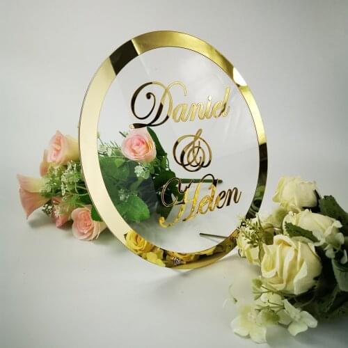 Custom Wedding Name sign Round Frame Mirror Acrylic Sticker Babyshower Word Sign Circle Shape Party Decor, as Guests Favor Gift
