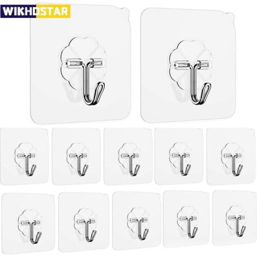 WIKHOSTAR 1/3/5/10/20 Pcs Wall Hooks Self Adhesive Transparent Hooks Waterproof Reusable Seamless Hanging Hook for Kitchen