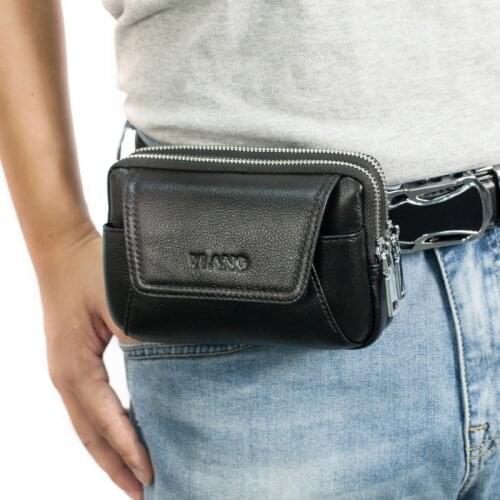 Mens Leather Fanny Waist Bag Cell/Mobile Phone Pouch Cards Coins Pocket Male Bum Money Purse Real Cowhide Belt Bag For Men New