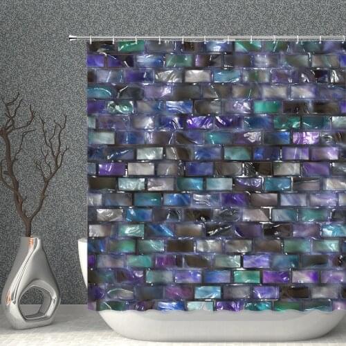 Mosaic Pattern Shower Curtain Blue Purple Green Yellow Stone Pattern Colorful Bathroom Decoration Waterproof Polyester Fabric