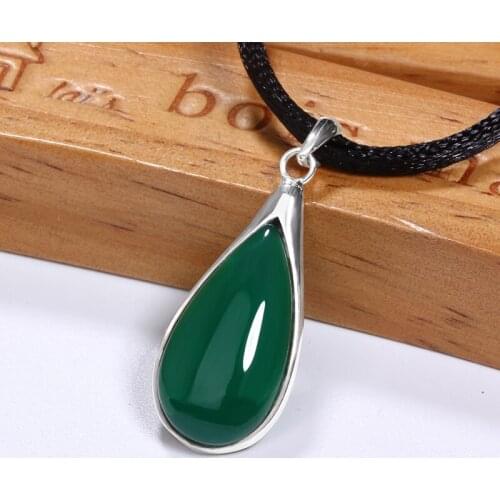 ZHJIASHUN Retro Chalcedony Agate 100% 925 Silver Sterling Pendant Necklace Royal Natural Gemstones Pendants Jewelry For Women