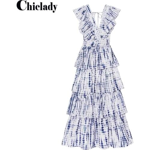 CHICLADY designer style women plus size women maxi dresses for party layered ruffles deep v-neck sexy night dress robe boho traf