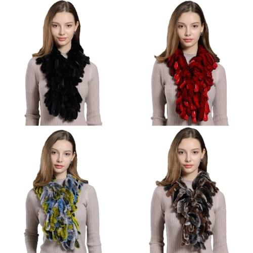 Fur Scarf Women Real Rex Rabbit Fur Neckerchief Hand-woven Winter Outdoor Warm 18Colors
