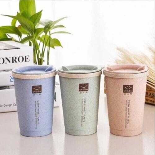 1PCS 280/450ml Reusable Straw Water Bottle with Double Cover Wheat Straw Sippy Cup Juice Drinking Straw Tea Beverage Cup(random)