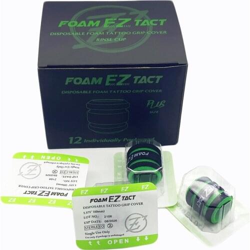 12 Pcs EZ TACT Disposable Foam Cover Plus Size for Wireless Pen Machine & 28 to 34 MM Tattoo Grips Rinse Cups Studio Supply