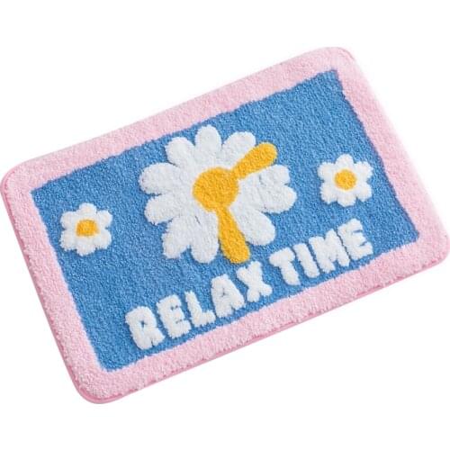 40x60cm Bath Mat Cute Cartoon Daisy Flocking Floor Mats Home Bathroom Non-Slip Doormat Funny Bedroom Kitchen Absorbent Door Mat