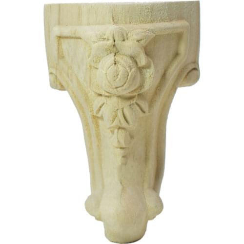 Flower Carving Natural Wood Appliques for Furniture Cabinet Unpainted Wooden Mouldings Decal Decorative Figurines