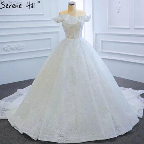 White Glitter Off Shoulder Sexy Wedding Dresses 2020 Sleeveless Lace Up High-end Bride Gowns HM67170 Custom Made