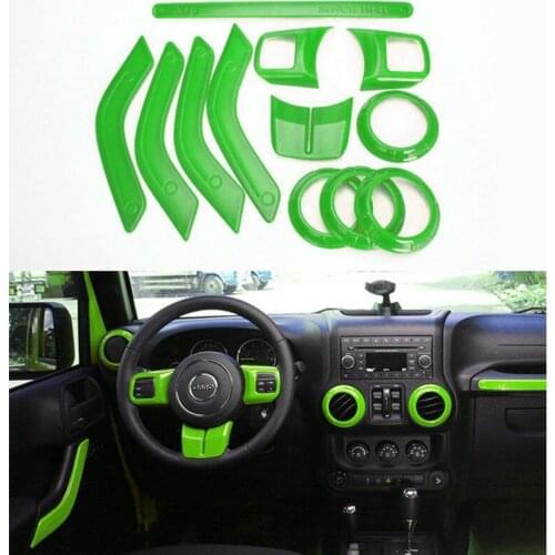 Free shipping 3 colors 12 pic Interior Mouldings Full Set Interior Decoration Trim Kit For Jeep Wrangler Cab 4 Door 2011 - 2015