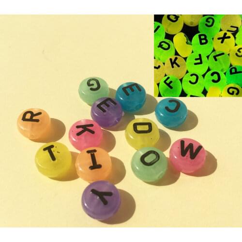 Acrylic Letter Beads 6*10mm Flat Coin Loose Round Neon Luminous Alphabet Beads for Children Toy Bracelet Necklace 1600pcs