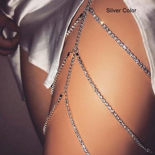Starose 1Pc Sexy Summber Crystal Leg Thigh Chain Waist Chain Silver Color Beach Party Waistband Tassel Leg Chain Body Jewelry
