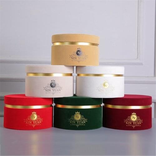 Florist Flowers Round Gift Box with Lid for Flowers Velvet Candy Packaging Box Packing Case Wedding Birthday Party Storage Boxes