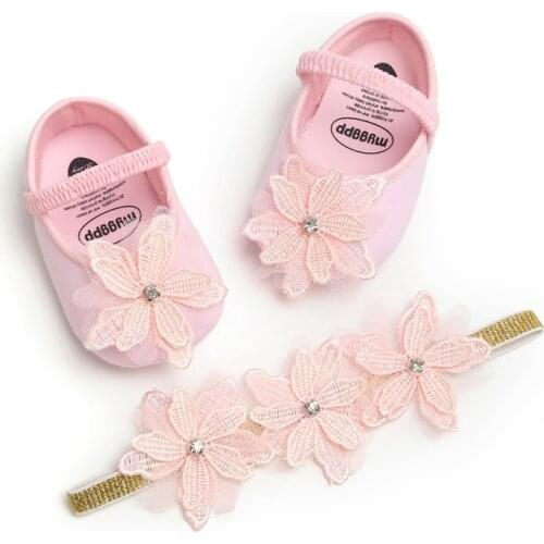 Christening Baptism Kids Girls Baby Flower Shoes Party Ballerina Booties For Baby Set Princess Girl Baby Shoes First Walker