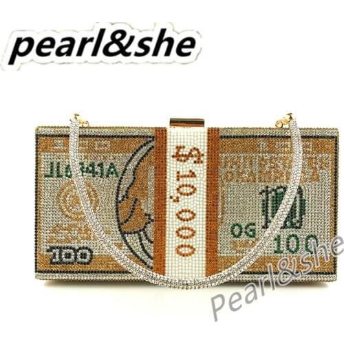 Dollar Cash Bag Rhinestone Money Shoulder Bag Bill Diamond Clutch Purse Funny Party Handbag Women Novelty Shinnie Shoulderbag