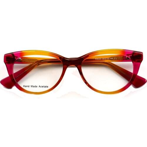 Two-Toned Women Cat Eye Eyeglasses Frames for Women Round Retro Glasses Frames Spectacles Fashion Red Purple Pink Eyeglass Frame