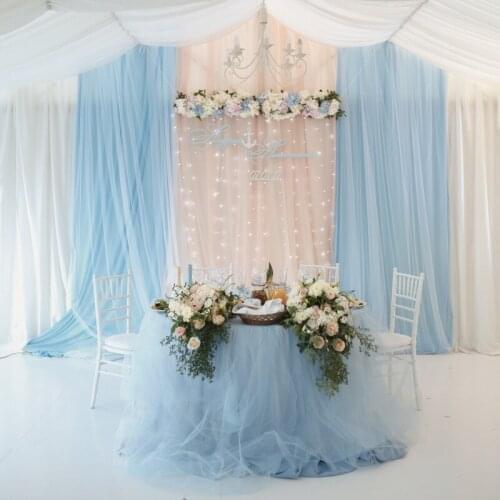 Wedding Backdrop Baby Blue Curtain with Flowers Background Celebration Newborn Photo Booth Studio Decor