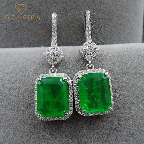 GICA GEMA Women Vintage Earrings Real 925 Sterling Silver Created Emerald 30mm Ear Drop Fashion Female Fine Jewelry Promise Gift