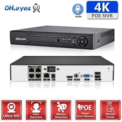 H.265 Max 4K 4CH POE NVR Audio Out CCTV Surveillance Security Video Recorder For 8MP POE IP Camera 4 Channel ONVIF XMEYE APP