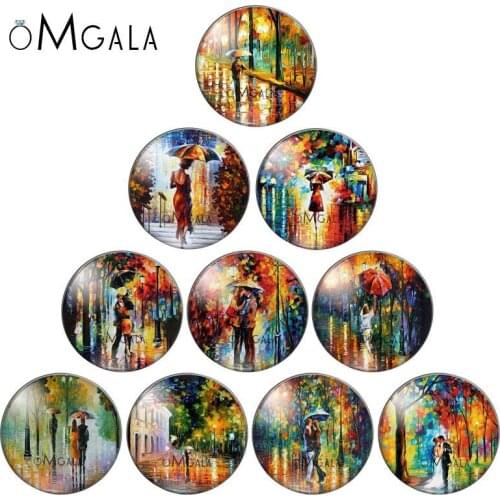 Colorful Art Rain Day Lover Oil Paintings 10pcs 8/10/12/18mm/20mm/25mm Round photo glass cabochon demo flat back Making findings