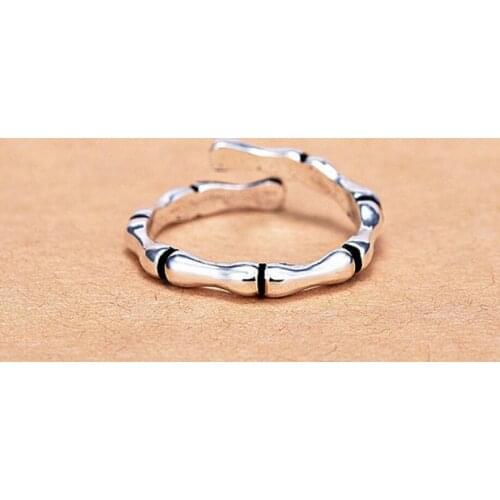 Sole Memory Retro Bamboo Literary Creativity Personality 925 Sterling Silver Female Resizable Opening Rings SRI300