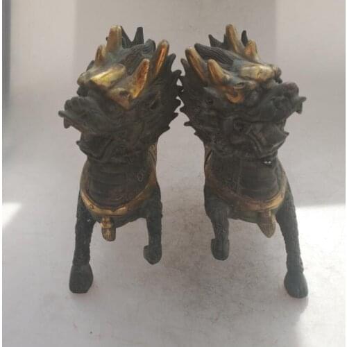 Collection chinese Handmade old bronze Gilt Kirin statue, Home Decoration antique sculpture