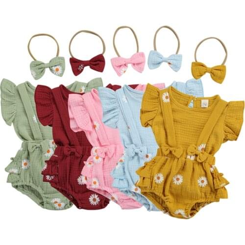 0-18M Summer Toddler Infant Baby Girl Clothes Cute Outfits Set Solid Tops+Floral Bib Shorts+Headband 3pcs Baby Clothes