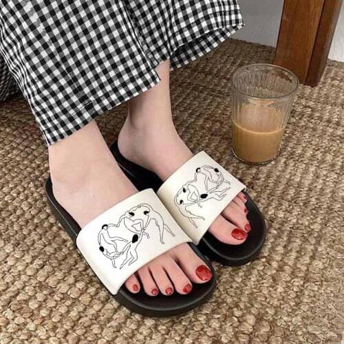 Summer women slippers Stick figure Print Beach Slide Sandals Flip Flops Comfort Women shoes Casual Slippers Ladies