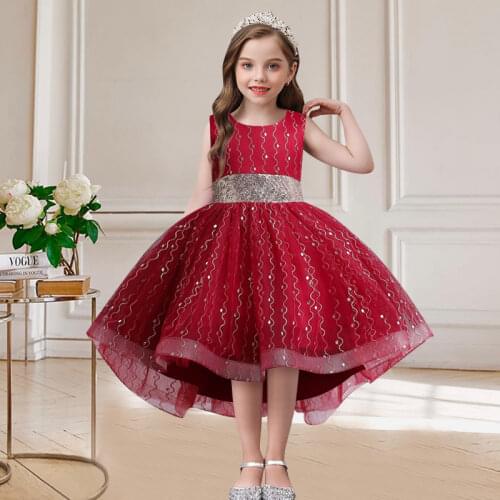 Summer Gorgeous Flower diamond Satin Girls Wedding Pageant Party Dresses Princess Formal Prom Gowns 3-14 years Kid girl clothes