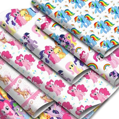 Cartoon Theme Faux Leather Sheets Horse Rainbow Printed Synthetic Leather Fabric Roll 30x140cm for DIY Handbags Pouches