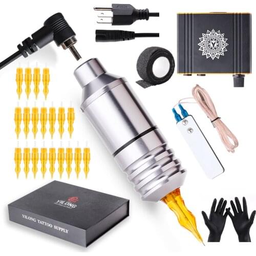 YiLong LCD Mini Power Tattoo Machine With 17th Generation Rotary Tattoo Pen Tattoo Cartridge NeedleTop MotorTattoo Kit