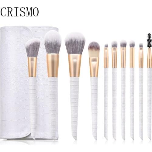 CRISMO 10pcs Makeup Brush Set Foundation Concealer Eyelashes Eyeshadow Brushes Cosmetic Tool With Crocodile Scale Cosmetic Bag