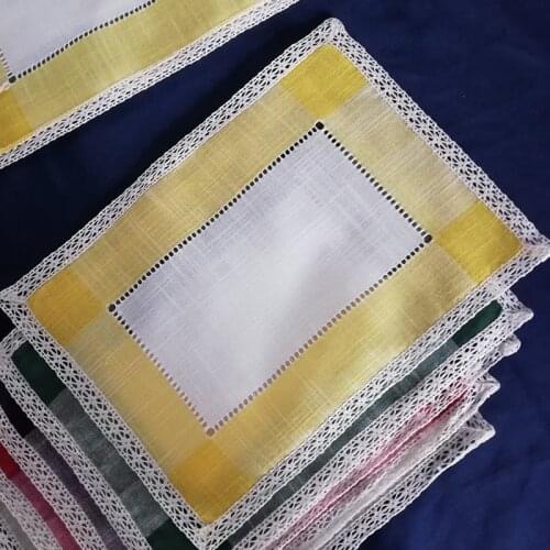 4 Pieces Set 100% HANDMADE Hemstitch table placemat napkin table banquet fringed edge napkin square Polyester / Linen Talecloth