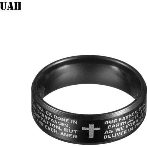 UAH Fashion 316L Stainless Steel rings for men and women Bible Lords Prayer Cross Rings Punk Fashion Men Gift Jewelry Rings