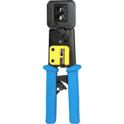 RJ45 Crimping Tool Crimper Ethernet Wires Stripper Plier Through Hole Blue