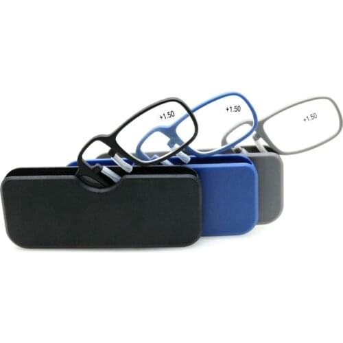 New Mini Portable Reading Glasses Nose Clip High Quality Men Women Tr90 Plastic Presbyopic Glasses with Case 2.5 1.5 3.0 Black