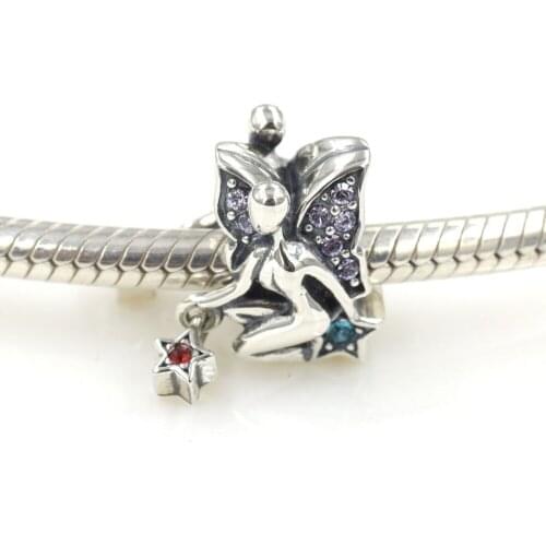 Original 925 Sterling Silver Beads Fairy Lady CZ stone charm Bead Fits Pandora Charms Bracelet DIY Jewelry making for women
