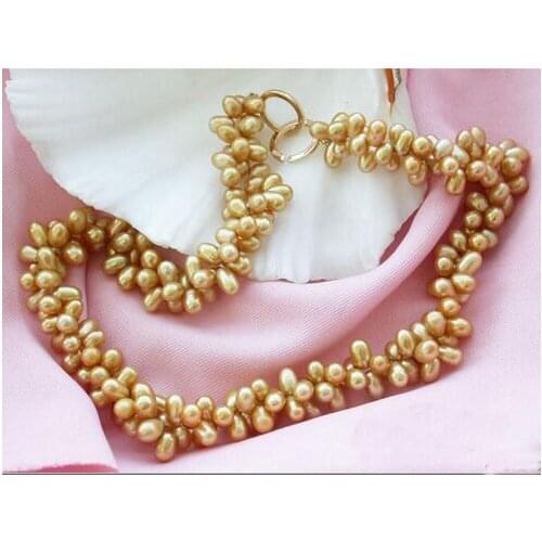 New Arriver 2 Strands 18inches 8mm Golden Rice Freshwater Cultured Pearl Necklace,Perfect Women Chirstmas Gift Pearl Jewellery