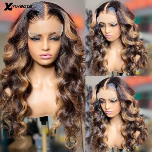 Highlight Blonde Brown Black Wig Human Hair Body Wave Lace Front Wig Pre Plucked Colored 4x4 Lace Closure Human Hair Wigs
